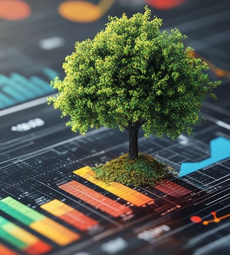 A small green growing out of a digital stock chart.