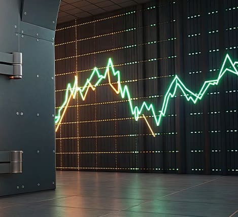 Large steel bank vault door is open